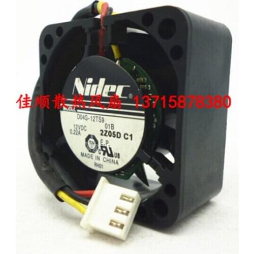 Nidec D04G-12TS9 12V 0.22A 40*40*20 4CM three wire double ball fan