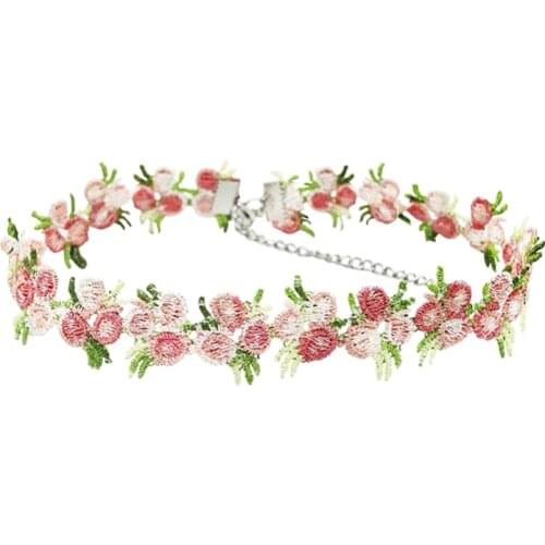 Fashion Pastoral Cloth Flower Pink Purple White Yellow Blue Elegant Chain On Neck Choker Necklace For Women Girls