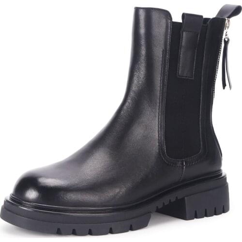 New Woman Chelsea Boots Girls Black Shoes Women Real Leather Platform Shoes Ladies Fashion Ankle Boots Female Brand Riding Boots