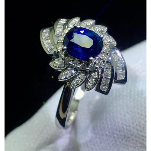Fine Jewelry Sapphire Ring Natural 0.86ct Blue Sapphire Gemstone Pure 18 K Gold Jewelry For Women Diamonds Rings