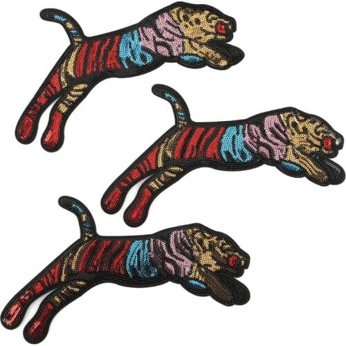 10pcs/lot Large Sequins Embroidery Patches Animal Tiger Shirt Bag Clothing Decoration Garment Sewing Garment Accessories