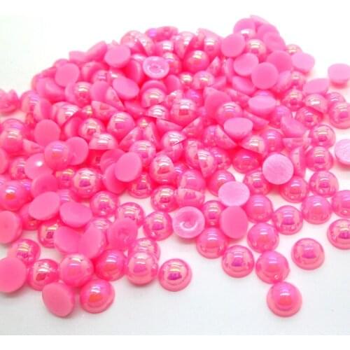 500Pcs 8mm Pink AB Half Roud Pearl Beads FlatBack Scrapbook Craft Cabochon Kawaii DIY Embellishments Accessories