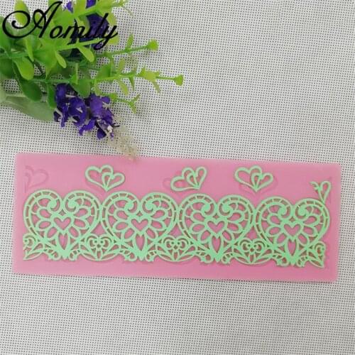 Aomily Lace Heart Lacework Fondant Wedding Cake Mold Sugar Craft Chocolate Moulds Tools Silicone Molds Baking Supplies 19*7cm
