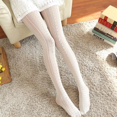 B14 Women Mesh Stockings Hollow Out Tight Sweet white Lace Thin Pantyhose Sexy Carving Flower Pantyhose Women