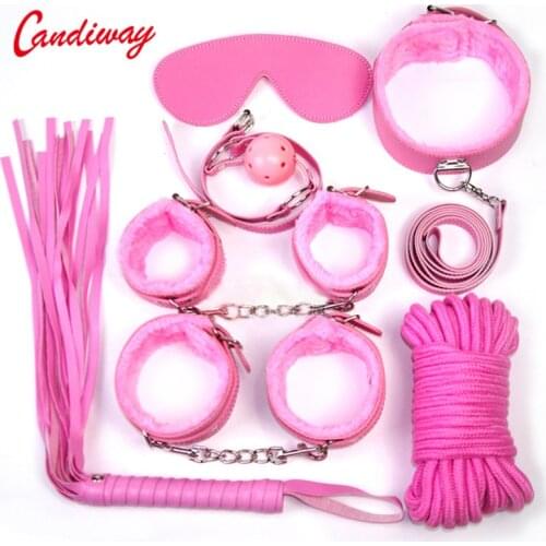 Adult bdsm Game 7Pieces Fetish sex bondage Restraint cop Handcuff gag Queen Constume nipple clamps whip sex toy for couples