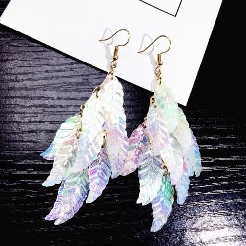 400pcs Leaf Sequins 11*29mm PVC Sewing DIY Leaves With 1 Hole Shinning White Color Fashion Earring Accessories Paillette