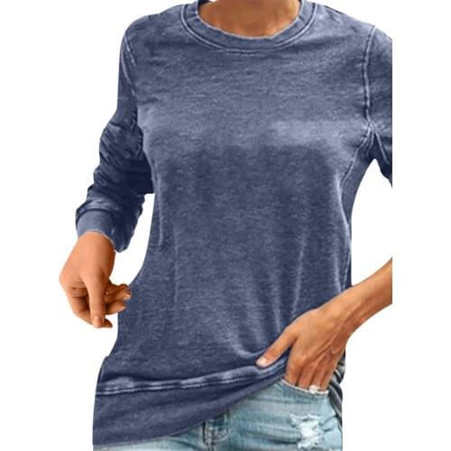 Plus Size Autumn Womens Tops And Blouses Womens Casual O-neck Solid Long Sleeve Top Pullover Blouse Blusas Mujer De Moda 2021