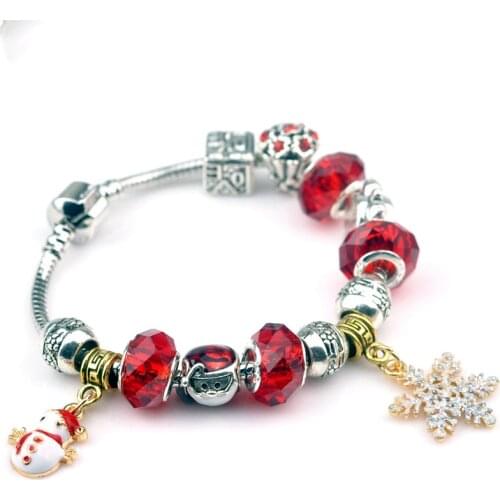 Panjia Style DIY Beaded Bracelet Crystal Beaded Bracelet Christmas Snowflake Pendant Christmas Gift Bracelet