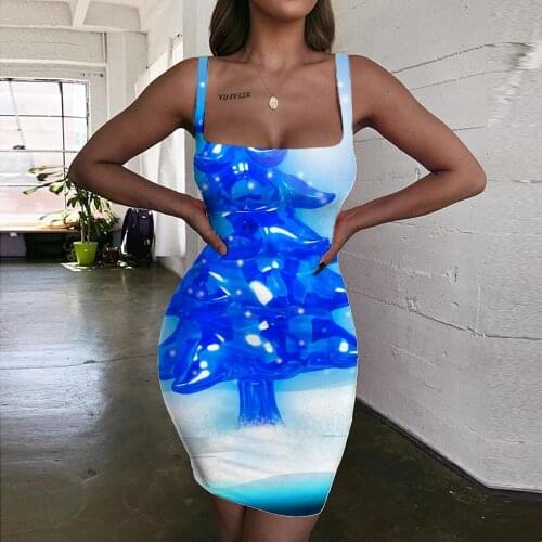 Giyu Brand Christmas Dress Women New Year 3d Print Christmas Tree Ladies Dresses Dating Bodycon Dress Womens Clothing