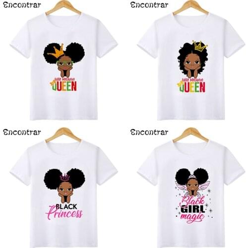 Black Princess Little Melanin Queen Print Girls T shirt Summer Casual Kids Clothes Short Sleeve Baby Children T-shirts,HKP5407
