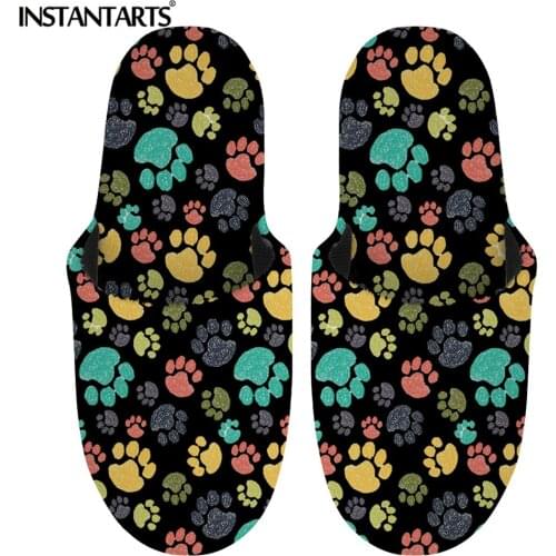 INSTANTARTS Lovely Dog Paw Printing Flip Flop for Girls Bedroom Comfort Cotton Slipper Non-Slip House Floor Slides Shoes Zapatos