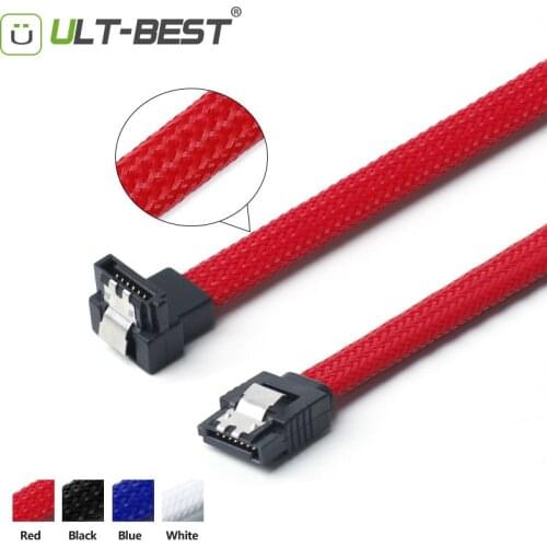 ULT-Best 20PCS SATA 3.0 III SATA3 7pin Data Cable 6Gb/s Right Angle Cables HDD Hard Disk Drive Cord with Green Nylon Sleeved