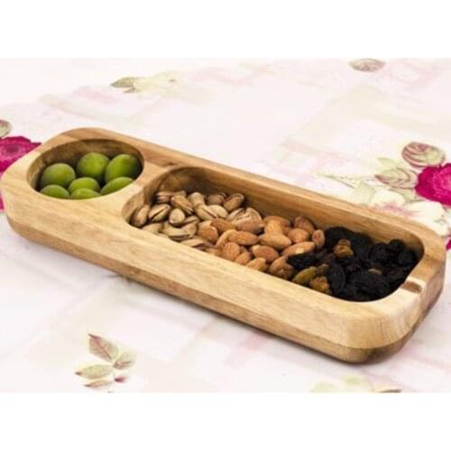 Kar2913 Bamboo Akaysa 2 Compartments Presentation Stylish Simple Wood Pattern Practical Snack Nuts Peanut Appetizer Meşrubat Fruit Vegetable Plate
