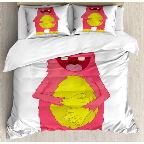 Smile Duvet Cover Set Interpretation of a Monstrous Character Laughing 3 Piece Bedding Set Yellow Green Dark Coral Pale Taupe