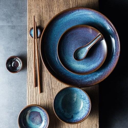 Creative Stoneware Tableware European Style Kiln Glazed Rice Bowl Steak Plate Salad Plate Western Food Plate Chopstick