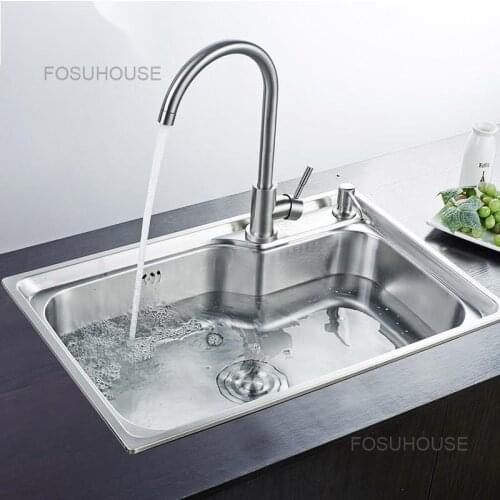 Kitchen Sink Single Tank Kitchen Thickened 304 Stainless Steel Large Single Tank Integrated Dishwasher Basin Set Meal