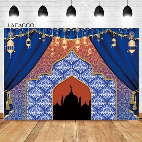 Laeacco Eid Mubarak Photocall Lights Crescent Mosque Islam Muslim Lantern Pattern Backdrops Photography Backgrounds Photo Studio