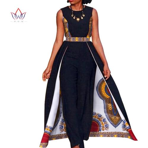 African Design Bazin Summer Elegant Womens Rompers Jumpsuit Sleeveless Rompers Jumpsuit Long Dashiki Pants Plus Size BRW WY729