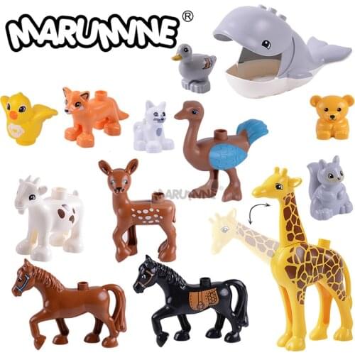 Marumine Duplo Bricks Zoo Animal Goat Deer Giraffe Whale Educational DIY Toys Classic Creative Children Building Blocks