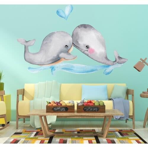 Cartoon Couple Dolphins Wall Stickers Cute Love Dolphins Art Wall Decals for Living Room Bedroom Home Decoration Girl Kids Gift