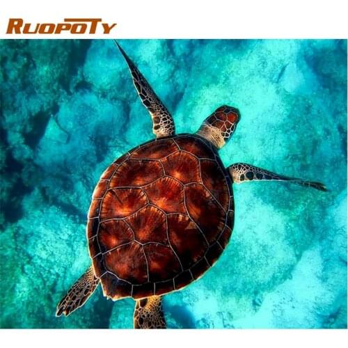 DIY Painting By Numbers Sea Turtle Free Swiming Oil Painting Modern Art Canvas Painting