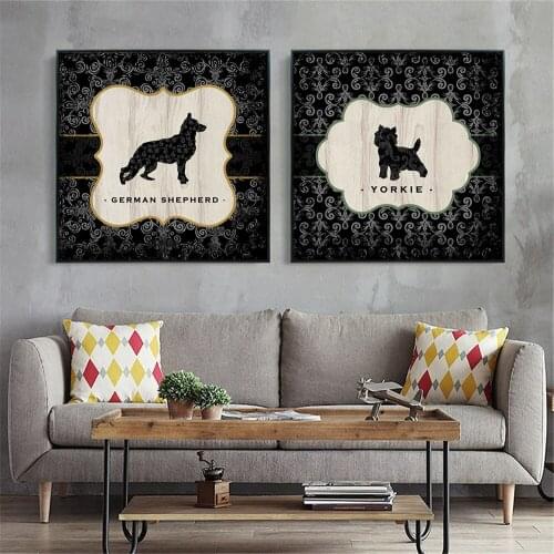 Poster Black Dog Hanging Wall Art Floral Designs Pet Dogs Labrador Picture Canvas Painting Home Decor Living Room Decoration