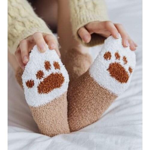 Winter Cat Paw Cartoon Pattern Series Soft Cotton Ladies Socks Funny Cute Style For Christmas Gift Women Sleeping Floor Sox