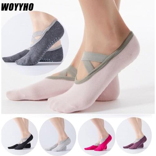 WOYYHO Women Cross Strap Anti Slip Yoga Socks,Cotton Gym Sports Socks,Backless Breathable Wear Resistant Ballet Fitness Socks