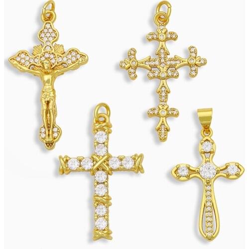 OCESRIO DIY Gold Cross Pendant CZ Big White Stone Necklace Pendant Supplies For Handmade Jewelry Making Accessories pdta171