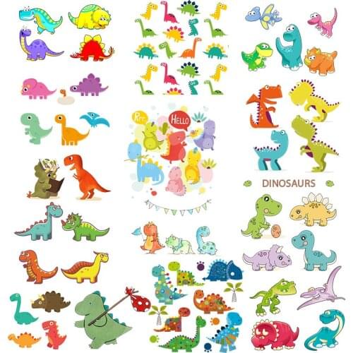 Cartoon Dinosaur Animal Patch Iron on Big Size Stickers DIY Heat Transfers Patches for Clothing Vinyl Appliques for Kids Decor