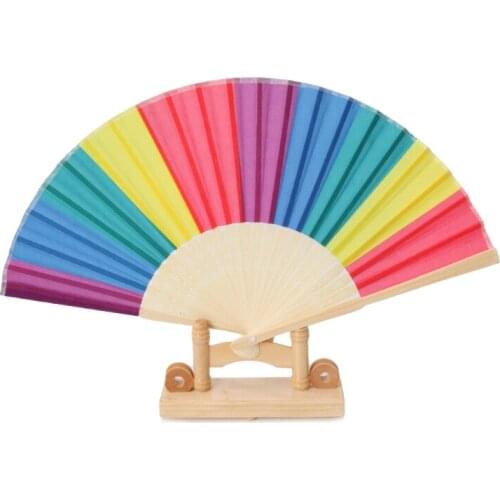 Rainbow Hand Held Folding Fan Dance For Wedding Themed Parties Decoration Fan
