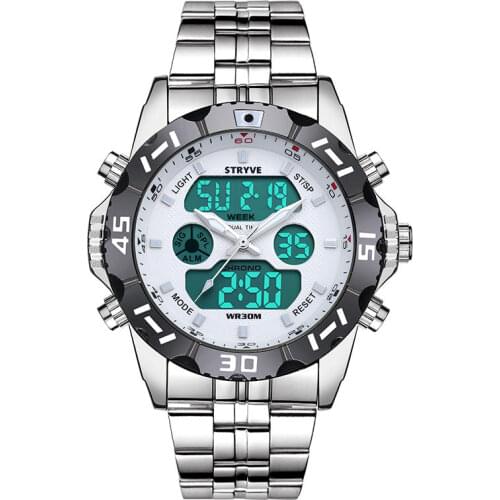 STRYVE Hot Sell Premium Double-core Waterproof Electronic Quartz Men Watch Timing Alarm Luminous Display Relogio Masculino S8011