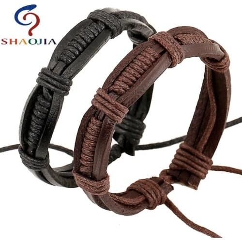 SHAOJIA 14 Style Fashion New Men Bracelets Leather Bracelet Bangle for Women Men Vintage Punk Charm Jewelry Wholesale