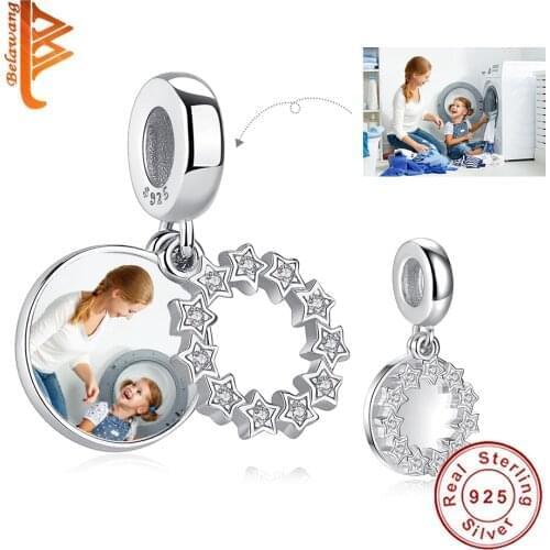 BELAWANG Wholesale 925 Sterling Silver Inspirational Star Dangle Charms Fit Original Bracelet Custom Photo Beads DIY Jewelry