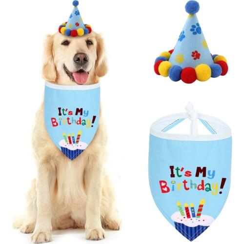 Pet Hat 2pcs/Set Dog Birthday Bandana Scarf With Cone Hat Pet Party Supplies Pet Dog Hats Dropshipping
