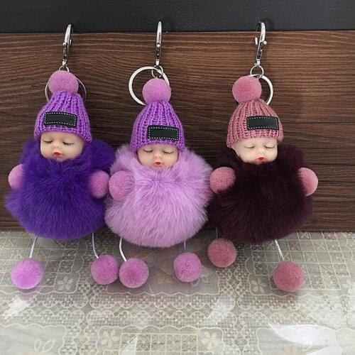 Cute Plush Keychain Sleeping Baby Doll Keychain Plush Kpop Accessories Pompom Keyring Toys For Girls Kawaii Keychain Bag Pendant