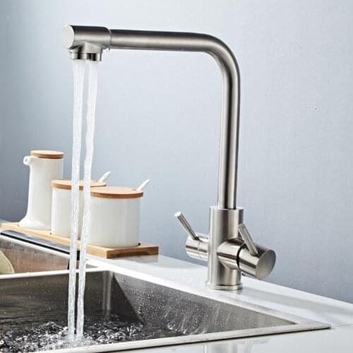 304 Stainless Steel Faucet Kitchen sink Faucet mixer Seven Letter Design 360 Degree Rotation Water Purification tap Dual Handle