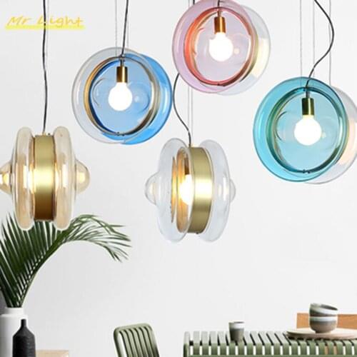 Modern Colorful Glass LED Pendant Lights Lighting Living Room Nordic Pendant Lamp Restaurant Hanging Lamps Kitchen Light Fixture