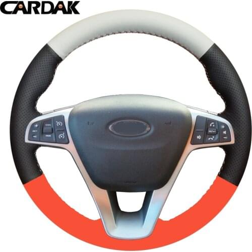 CARDAK DIY Hand-stitched Grey Artificial Leather Orange Car Steering Wheel Cover for Lada Vesta SW 2015 2016 2017 XRAY 2015 2016