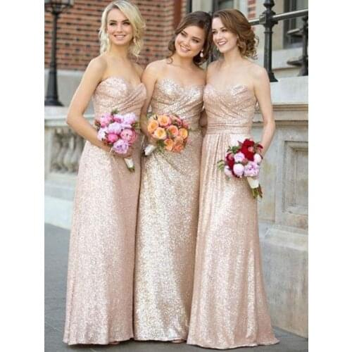A Line Sweetheart Rose Gold Bridesmaid Dress Sequined Wedding Party Dress