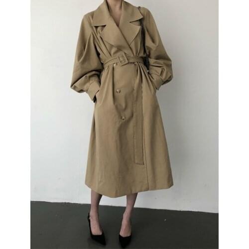 Obrix Casual Style Female Vintage Trench V-Neck Double Breasted Full Sleeve Pockets Belt Trench For Women