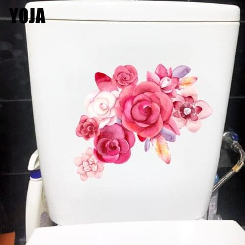 YOJA 23.7X20.8CM Beautiful Red Flower House Decoration Wall Stickers Fashion WC Toilet Decal T1-1825