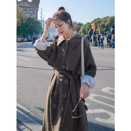 Windbreaker Jacket Women Fashion Double Breasted Long Coat 2020 Spring New Korean Loose Draped Solid Color Female Outerwear R248