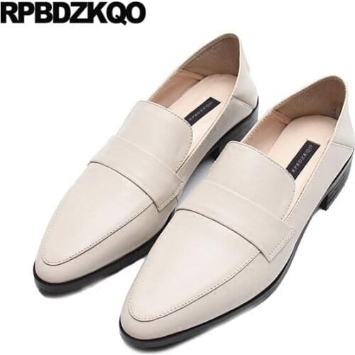 Designer Shoes China Women Slip On Drop Shipping Genuine Leather Flats Chinese 2018 White Pointed Toe British Style Ladies