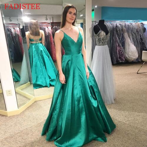 New Style Satin V-neck Prom Dress Woman Formal Evening Party Gowns вечерние платья Robes De Soirée