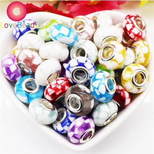 10Pcs 14x9mm Colorful Big Hole Beads Round Spacer Fit Pandora Charms Bracelet Bangle Necklaces Keychain Beading Jewelry Making