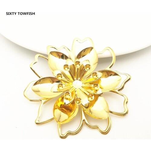 2 Pieces/lot 57mm Gold color/White K DIY Jewelry Components Findings Metal Filigree Big Flower Slice Charms