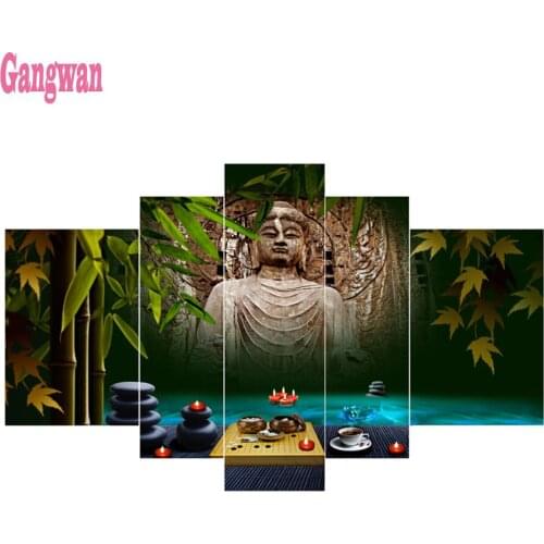 5pcs Religion culture Buddha Diamond Painting stone bamboo paintings Cross Stitch kit Full Drill Diamond Embroidery sale candle