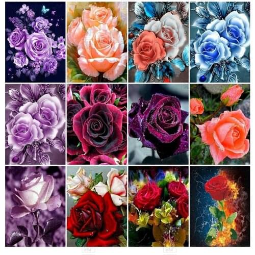 5D Diamond Embroidery Rose Flower Cross Stitch Birds Full Square Round Diamond Painting Mosaic Art Home Wall Decoration Gift