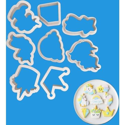 8pcs/set Innovative Unicorn Cookie Cutter DIY Fondant Chocolate Cake Embossing Stencil Mold Biscuit Mold Baking Tool